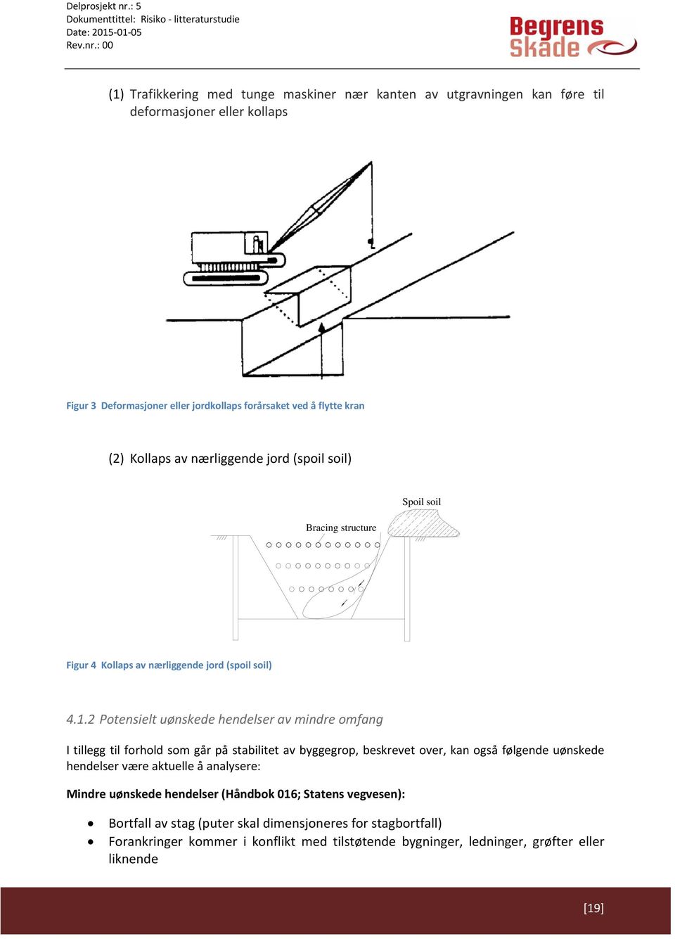 2 Potensielt uønskede hendelser av mindre omfang I tillegg til forhold som går på stabilitet av byggegrop, beskrevet over, kan også følgende uønskede hendelser være aktuelle å