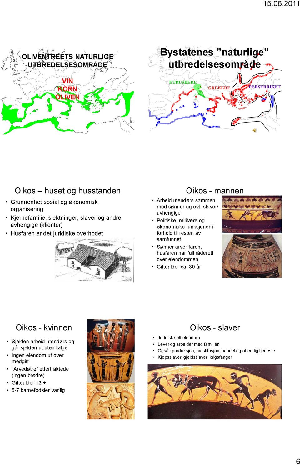 slaver/ avhengige Politiske, militære og økonomiske funksjoner i forhold til resten av samfunnet Sønner arver faren, husfaren har full råderett over eiendommen Giftealder ca.