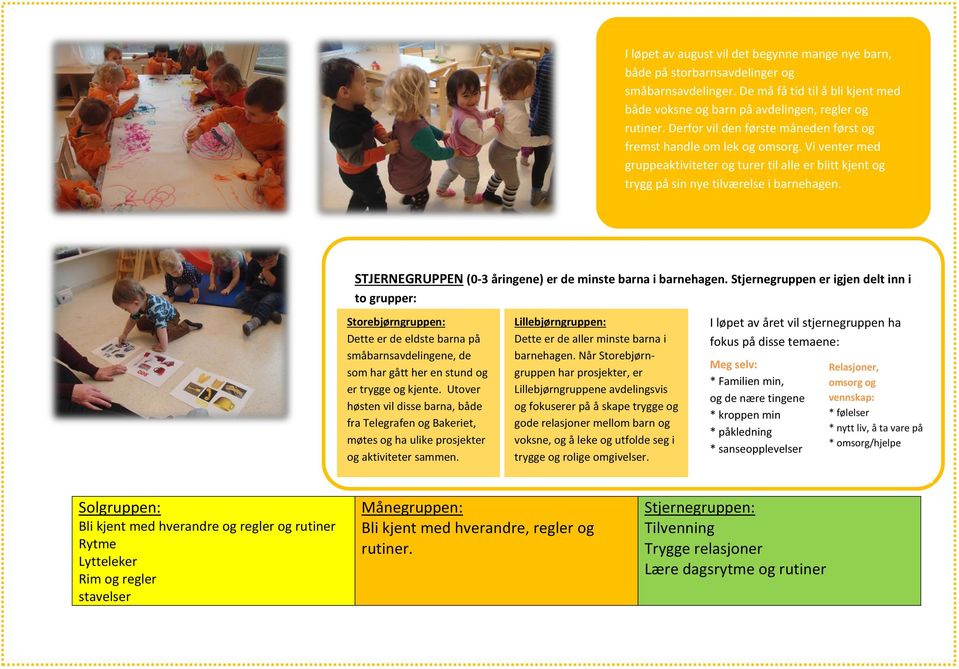 STJERNEGRUPPEN (0-3 åringene) er de minste barna i barnehagen.