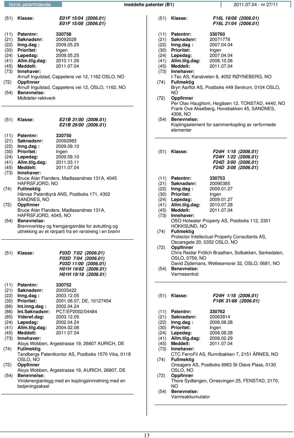 26 Arnulf Ingulstad, Cappelens vei 12, 1162 OSLO, Arnulf Ingulstad, Cappelens vei 12, OSLO, 1162, : Midtdeler-rekkverk (51) Klasse: E21B 31/00 (2006.01) E21B 29/00 (2006.