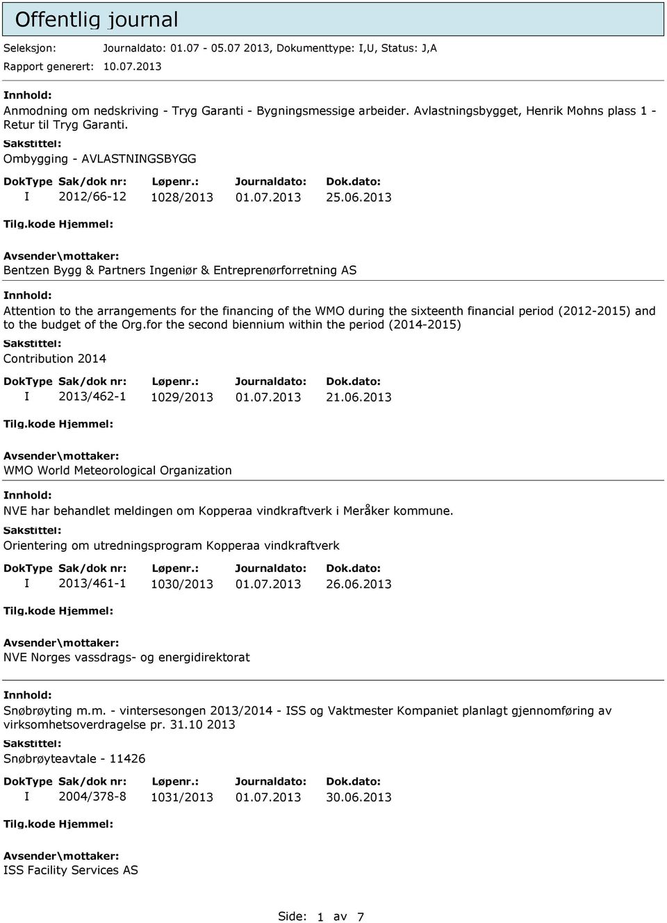 2013 Bentzen Bygg & Partners ngeniør & Entreprenørforretning AS Attention to the arrangements for the financing of the WMO during the sixteenth financial period (2012-2015) and to the budget of the