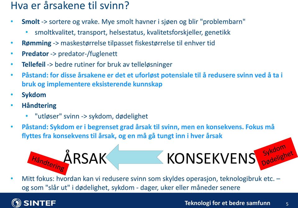 predator-/fuglenett Tellefeil -> bedre rutiner for bruk av telleløsninger Påstand: for disse årsakene er det et uforløst potensiale til å redusere svinn ved å ta i bruk og implementere eksisterende