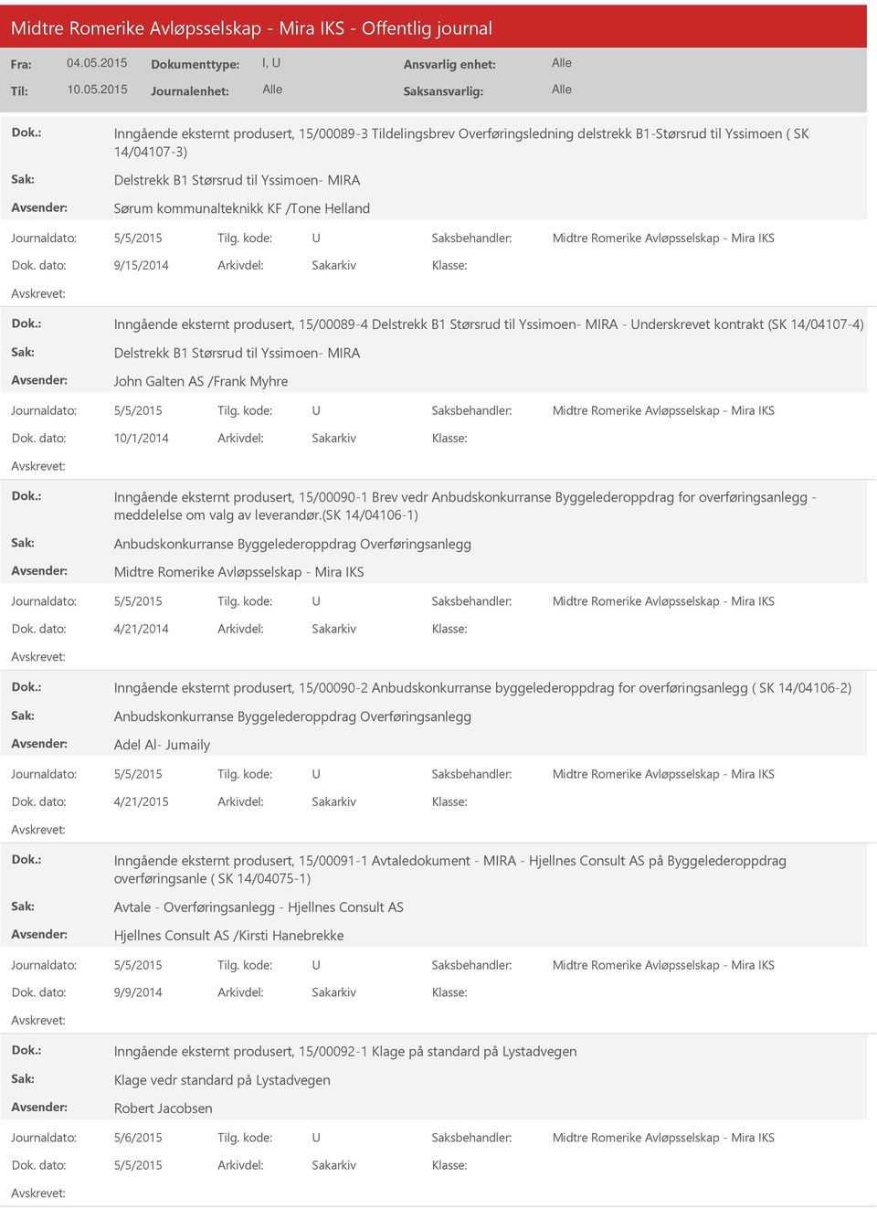 10/1/2014 Inngående eksternt produsert, 15/00090-1 Brev vedr Anbudskonkurranse Byggelederoppdrag for overføringsanlegg - meddelelse om valg av leverandør.