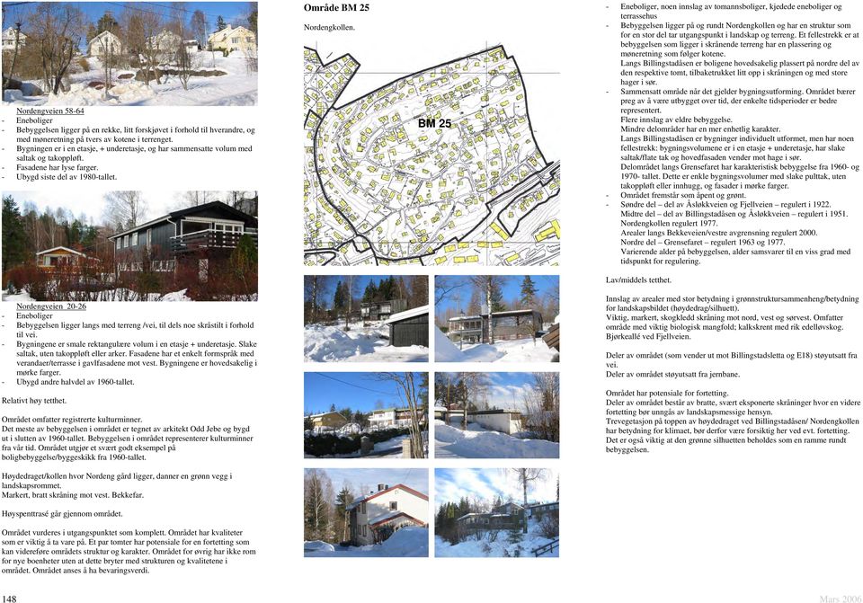 BM 25, noen innslag av tomannsboliger, kjedede eneboliger og terrassehus - Bebyggelsen ligger på og rundt Nordengkollen og har en struktur som for en stor del tar utgangspunkt i landskap og terreng.