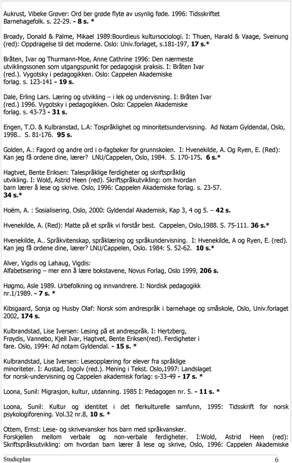 * Bråten, Ivar og Thurmann-Moe, Anne Cathrine 1996: Den nærmeste utviklingssonen som utgangspunkt for pedagogisk praksis. I: Bråten Ivar (red.). Vygotsky i pedagogikken.