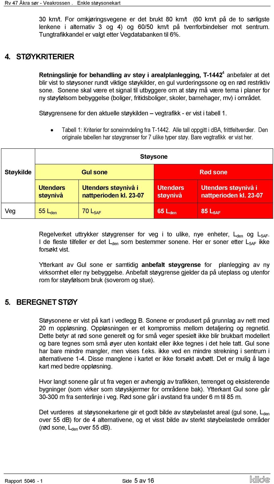 4. STØYKRITERIER Retningslinje for behandling av støy i arealplanlegging, T-1442 4 anbefaler at det blir vist to støysoner rundt viktige støykilder, en gul vurderingssone og en rød restriktiv sone.