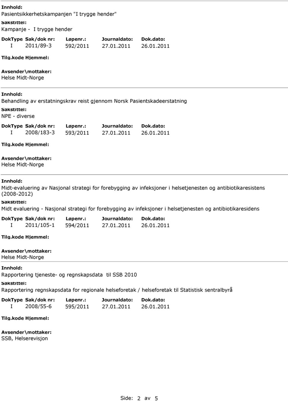 evaluering - Nasjonal strategi for forebygging av infeksjoner i helsetjenesten og antibiotikaresidens 2011/105-1 594/2011 Rapportering tjeneste- og