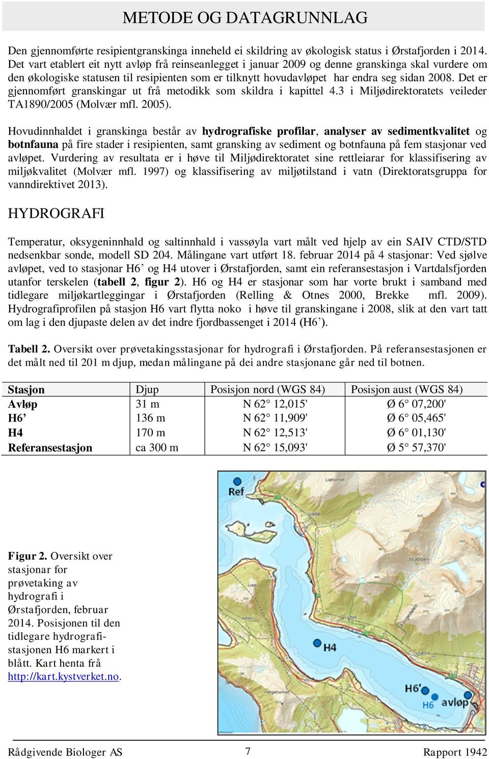 Det er gjennomført granskingar ut frå metodikk som skildra i kapittel 4.3 i Miljødirektoratets veileder TA1890/2005 (Molvær mfl. 2005).