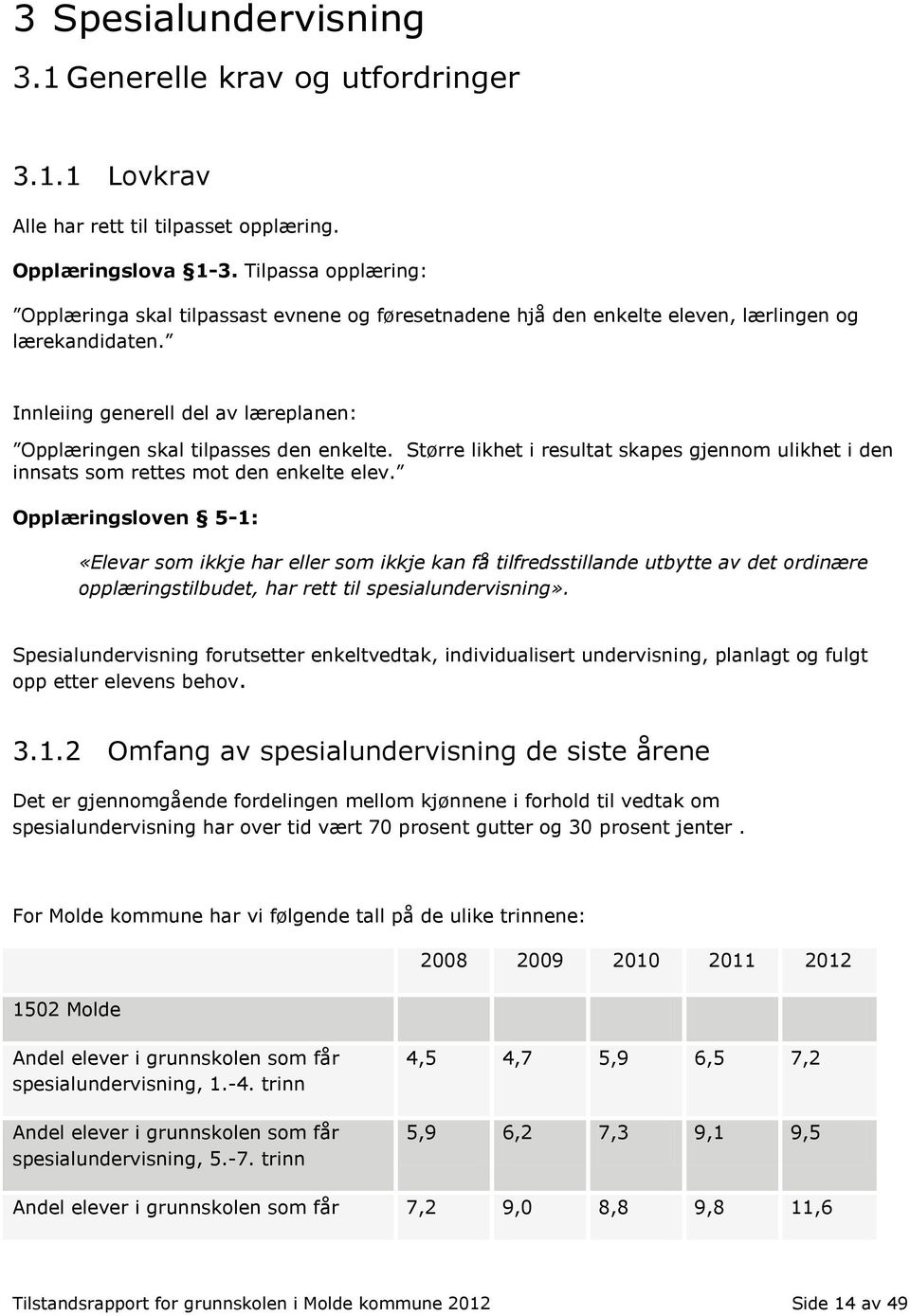 Innleiing generell del av læreplanen: Opplæringen skal tilpasses den enkelte. Større likhet i resultat skapes gjennom ulikhet i den innsats som rettes mot den enkelte elev.