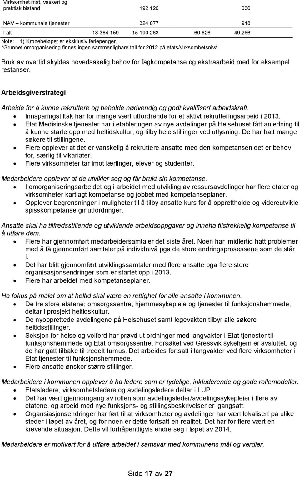 Arbeidsgiverstrategi Arbeide for å kunne rekruttere og beholde nødvendig og godt kvalifisert arbeidskraft. Innsparingstiltak har for mange vært utfordrende for et aktivt rekrutteringsarbeid i 2013.