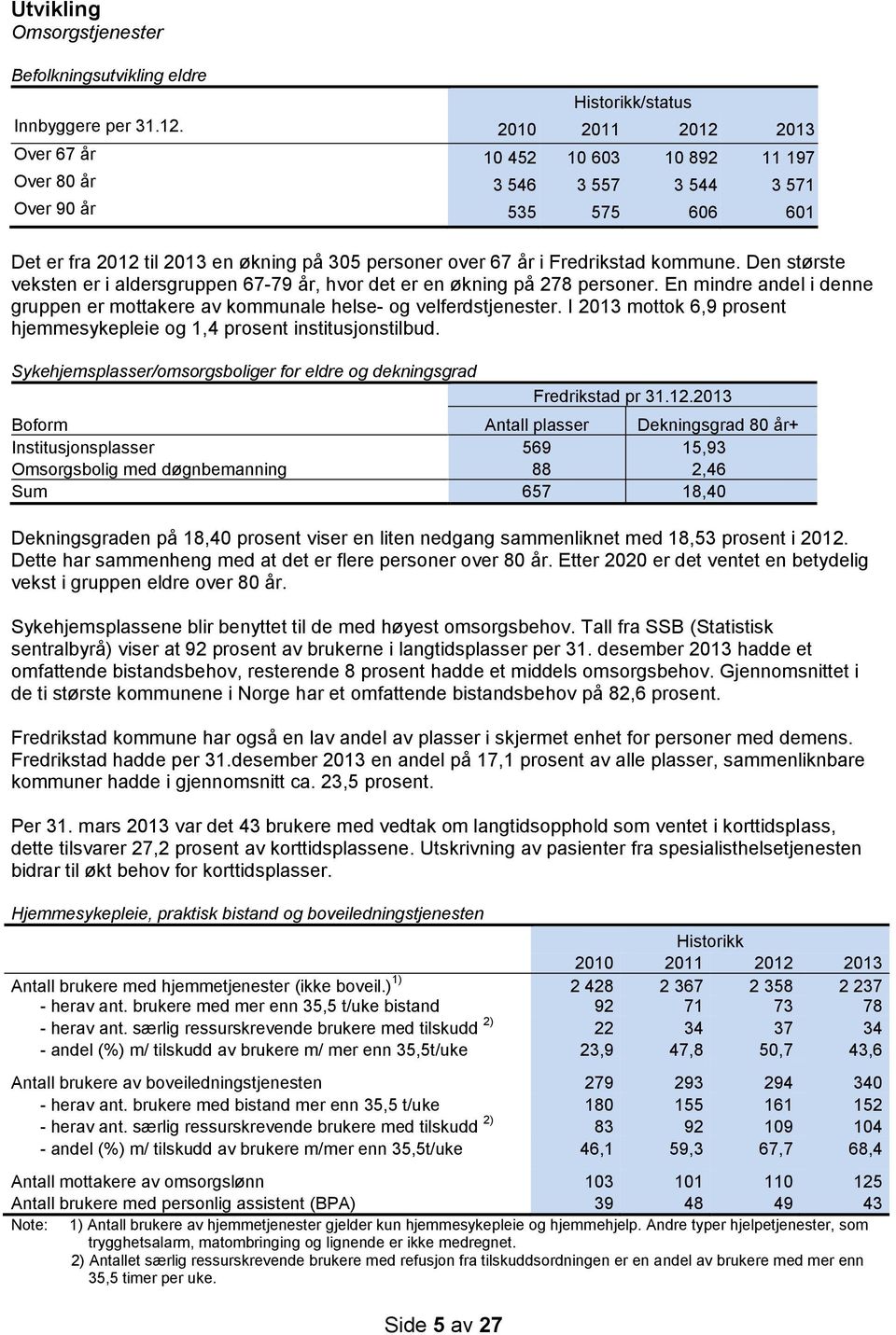 kommune. Den største veksten er i aldersgruppen 67-79 år, hvor det er en økning på 278 personer. En mindre andel i denne gruppen er mottakere av kommunale helse- og velferdstjenester.