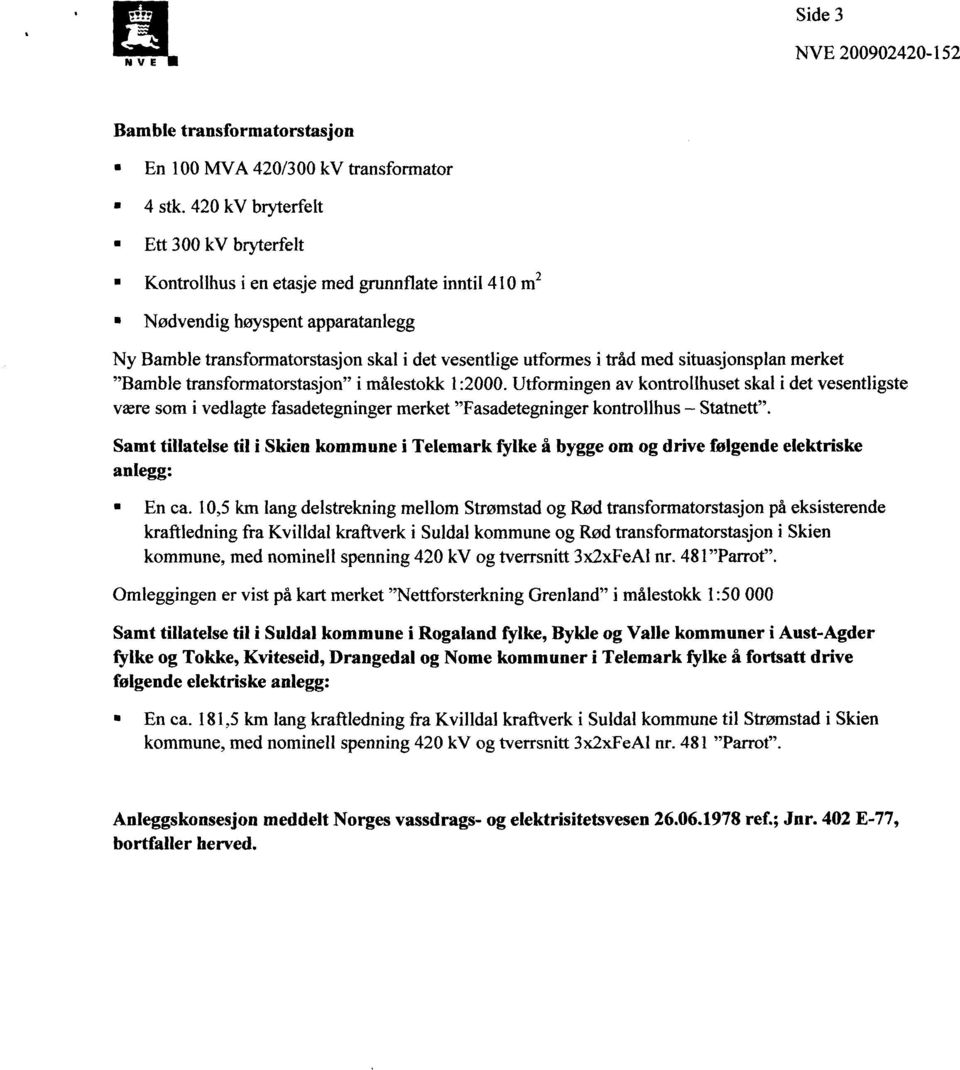 situasjonsplan merket "Bamble transformatorstasjon" i målestokk 1:2000.