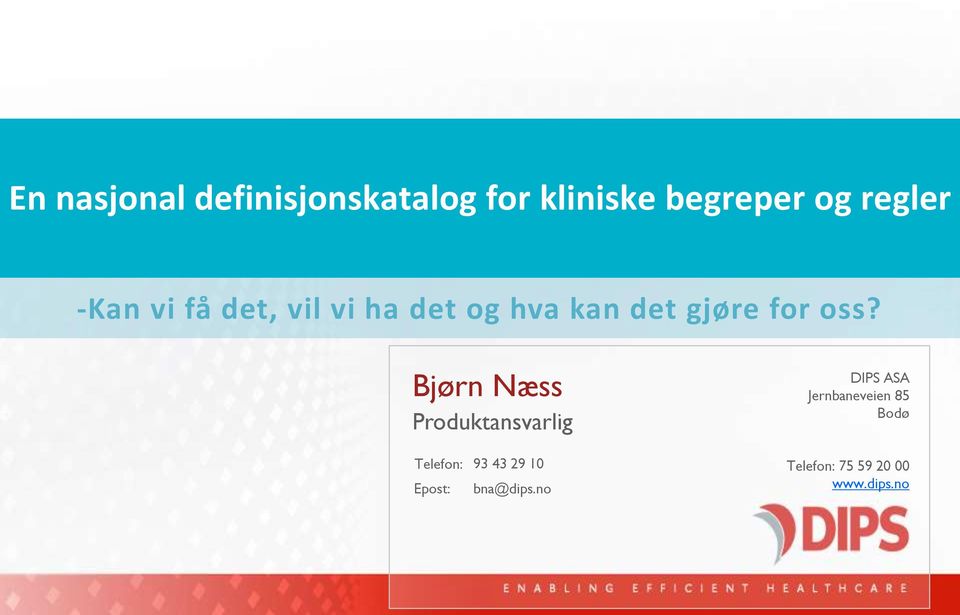 Bjørn Næss Produktansvarlig DIPS ASA Jernbaneveien 85 Bodø