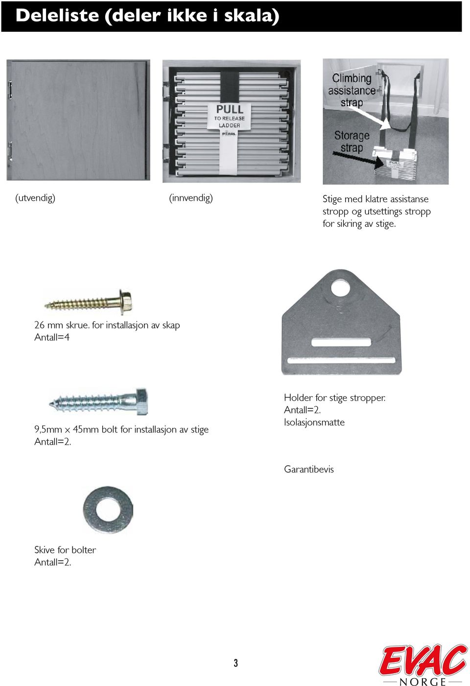 for installasjon av skap Antall=4 9,5mm x 45mm bolt for installasjon av stige