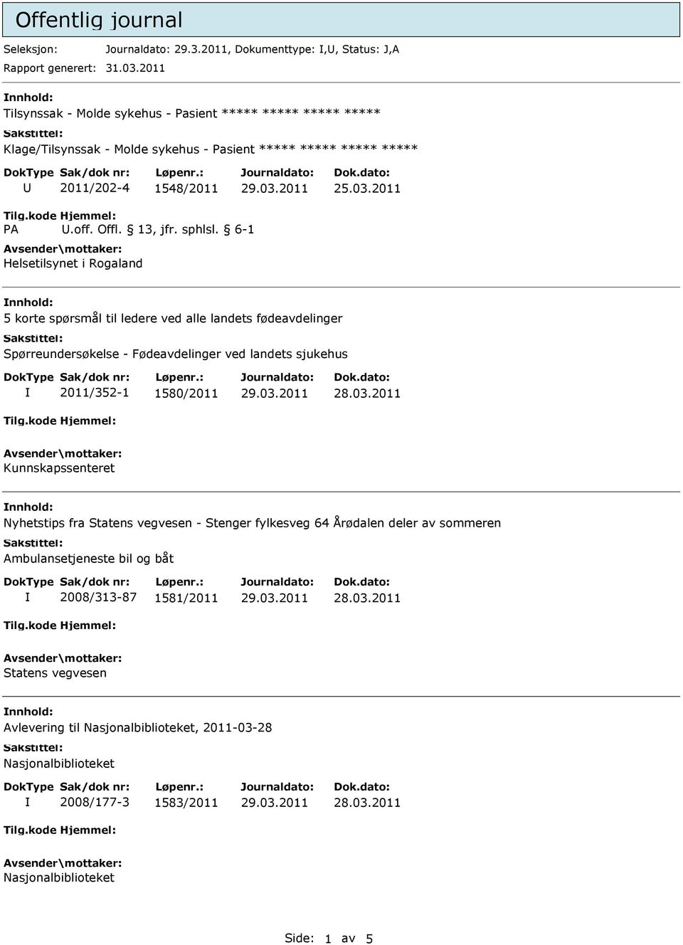 ledere ved alle landets fødeavdelinger Spørreundersøkelse - Fødeavdelinger ved landets sjukehus 2011/352-1 1580/2011 Kunnskapssenteret nnhold: Nyhetstips fra Statens