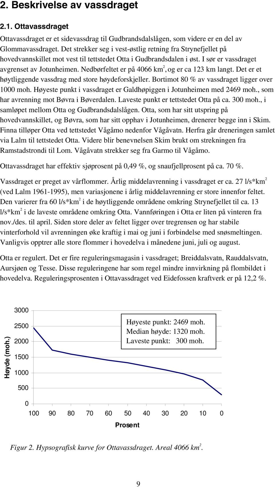 Nedbørfeltet er på 4066 k 2, og er ca 123 k langt. Det er et høytliggende vassdrag ed store høydeforskjeller. Bortiot 80 % av vassdraget ligger over 1000 oh.