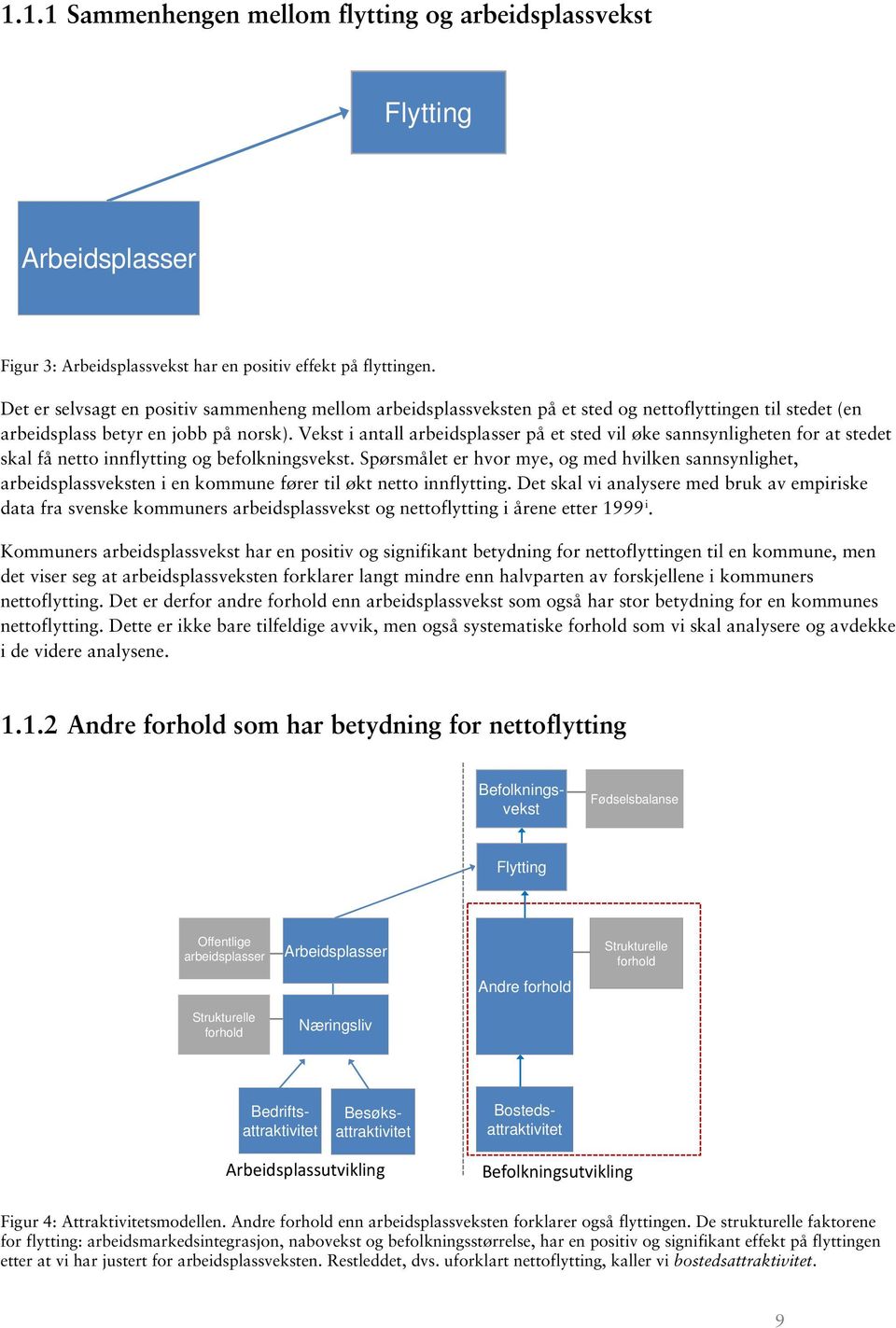 Vekst i antall arbeidsplasser på et sted vil øke sannsynligheten for at stedet skal få netto innflytting og befolkningsvekst.