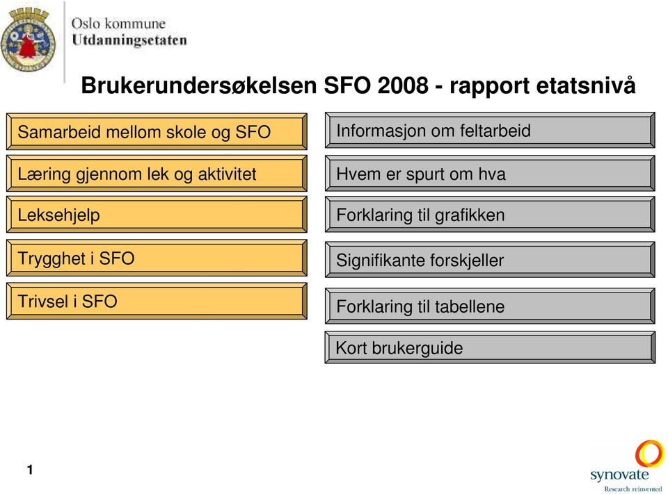 i SFO Informasjon om feltarbeid Hvem er spurt om hva Forklaring til