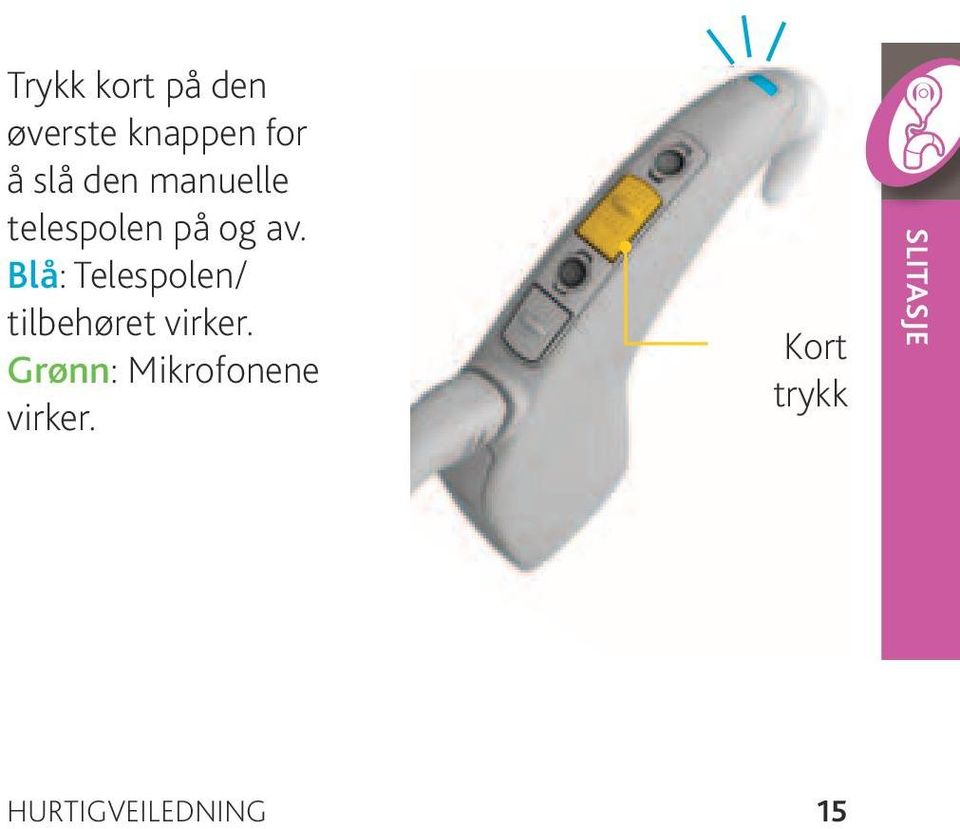 Blå: Telespolen/ tilbehøret virker.