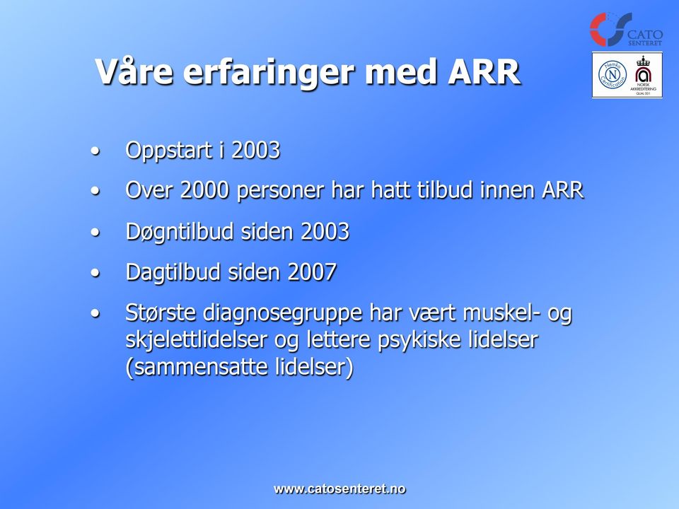 siden 2007 Største diagnosegruppe har vært muskel- og