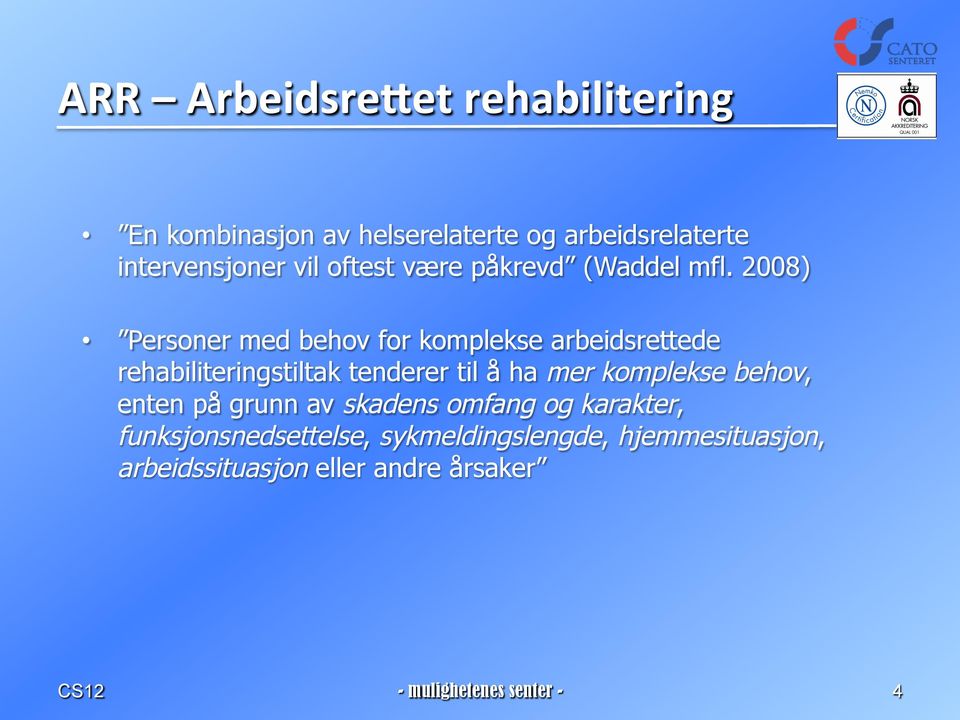 2008) Personer med behov for komplekse arbeidsrettede rehabiliteringstiltak tenderer til å ha mer