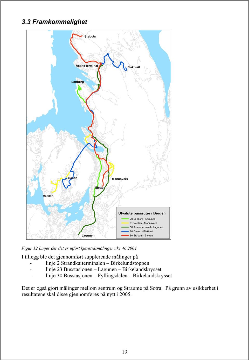 Lagunen Birkelandskrysset - linje 30 Busstasjonen Fyllingsdalen Birkelandskrysset Det er også gjort målinger