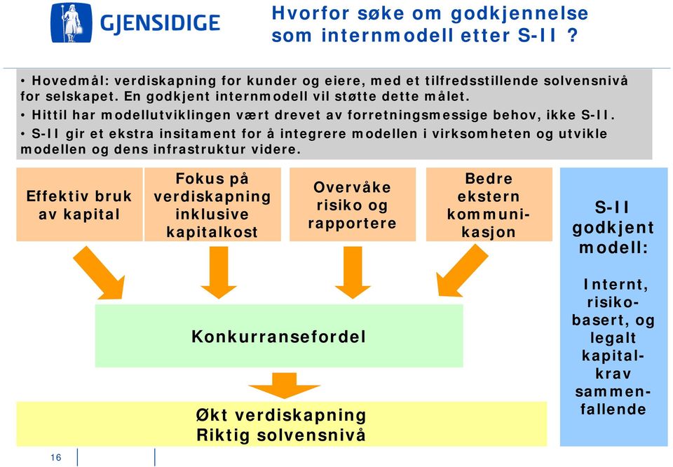 S-II gir et ekstra insitament for å integrere modellen i virksomheten og utvikle modellen og dens infrastruktur videre.