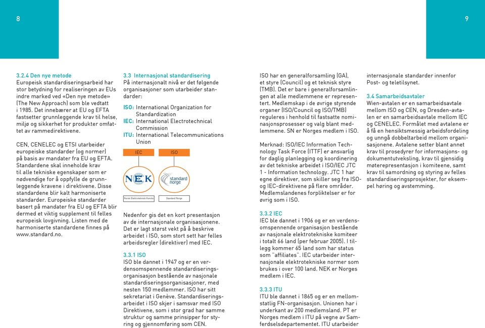 CEN, CENELEC og ETSI utarbeider europeiske standarder (og normer) på basis av mandater fra EU og EFTA.