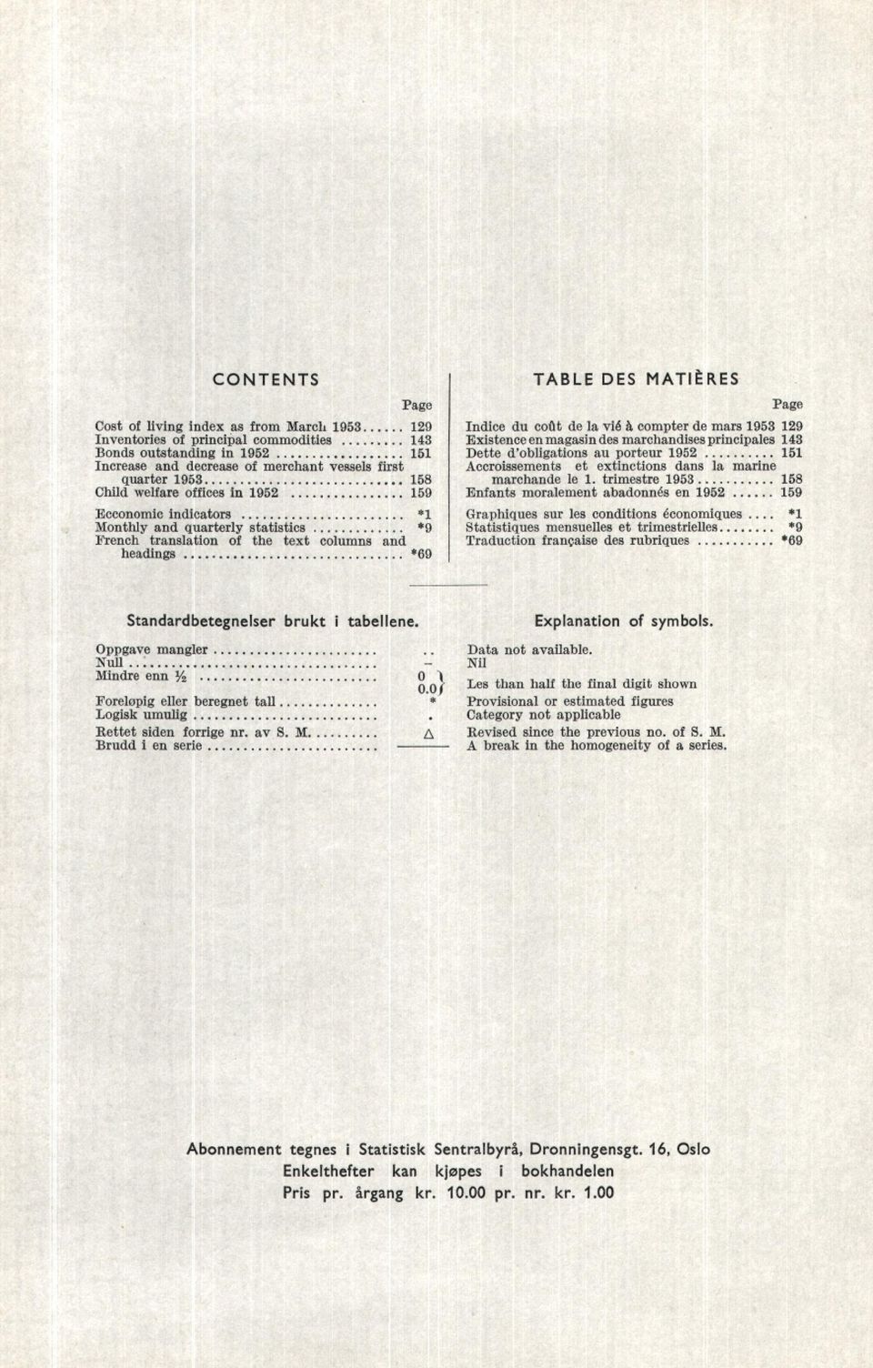 compter de mars 1953 129 Existence en magasin des marchandises principales 143 Dette d'obligations au porteur 1952 151 Accroissements et extinctions dans la marine 158 marchande le 1.