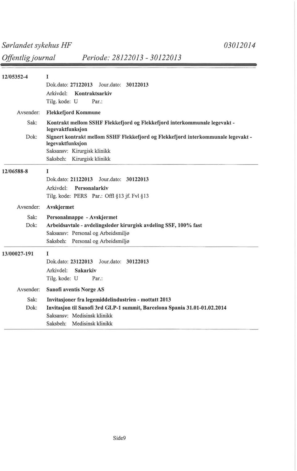 legevaktlegevaktfunksjon Saksansv: Kirurgisk klinikk Saksbeh: Kirurgisk klinikk 12/06588-8 I Dok.dato: 21122013 Jour.