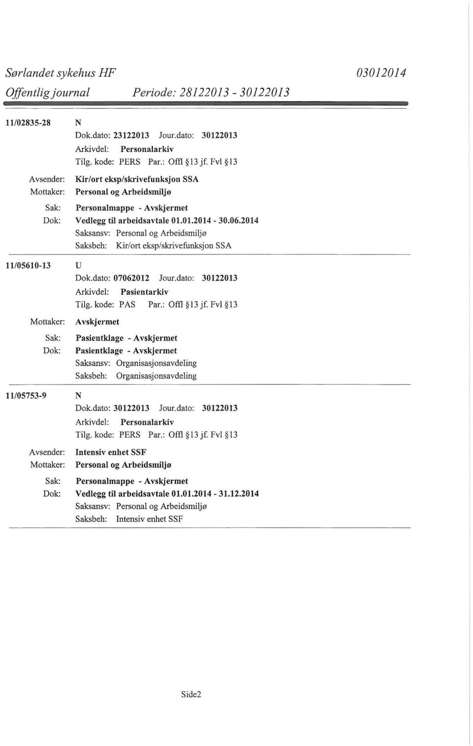 2014 Saksbeh: Kir/ort eksp/skrivefunksjon SSA 11/05610-13 u Dok.dato: 07062012 Jour.