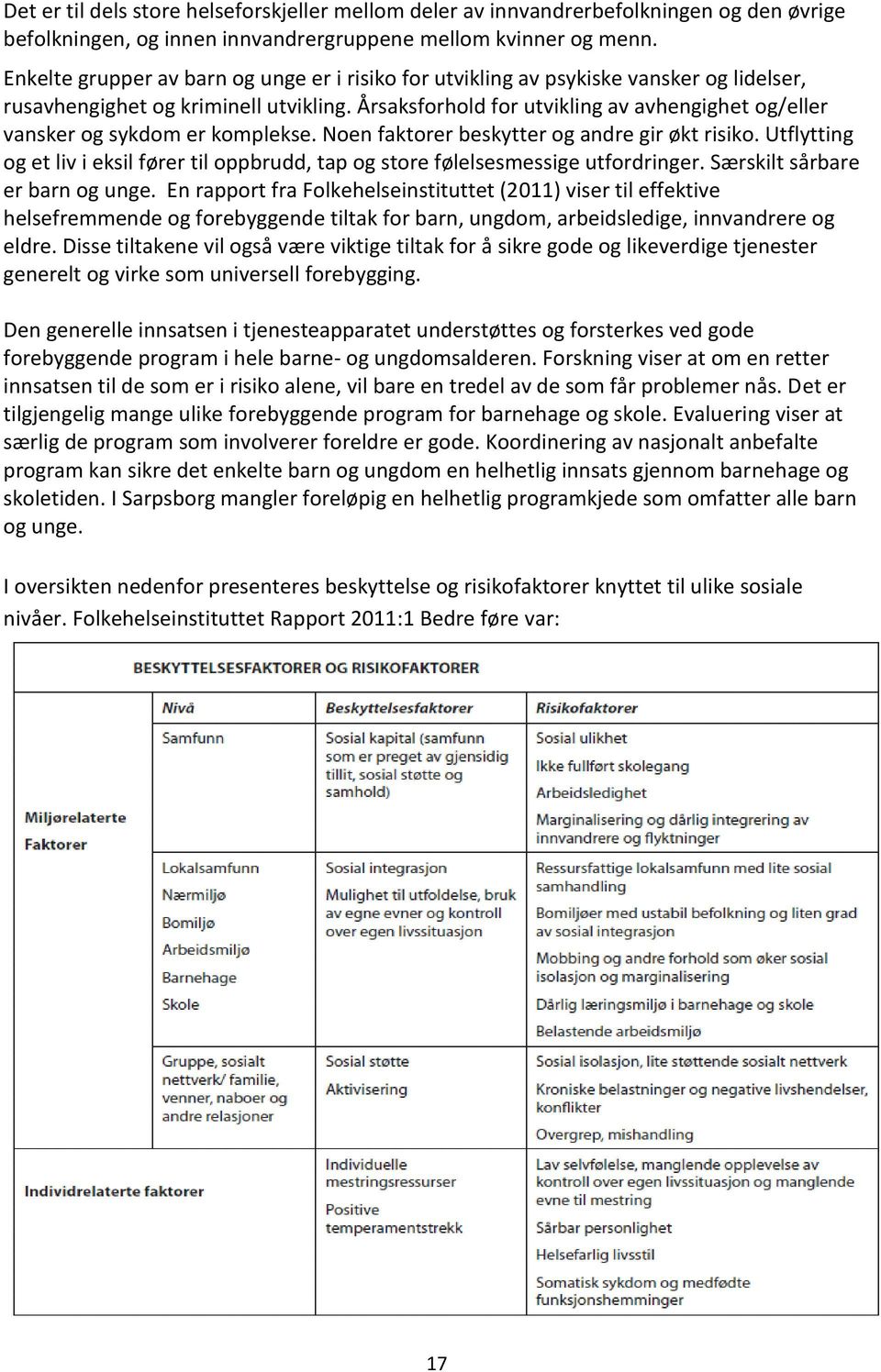 Årsaksforhold for utvikling av avhengighet og/eller vansker og sykdom er komplekse. Noen faktorer beskytter og andre gir økt risiko.