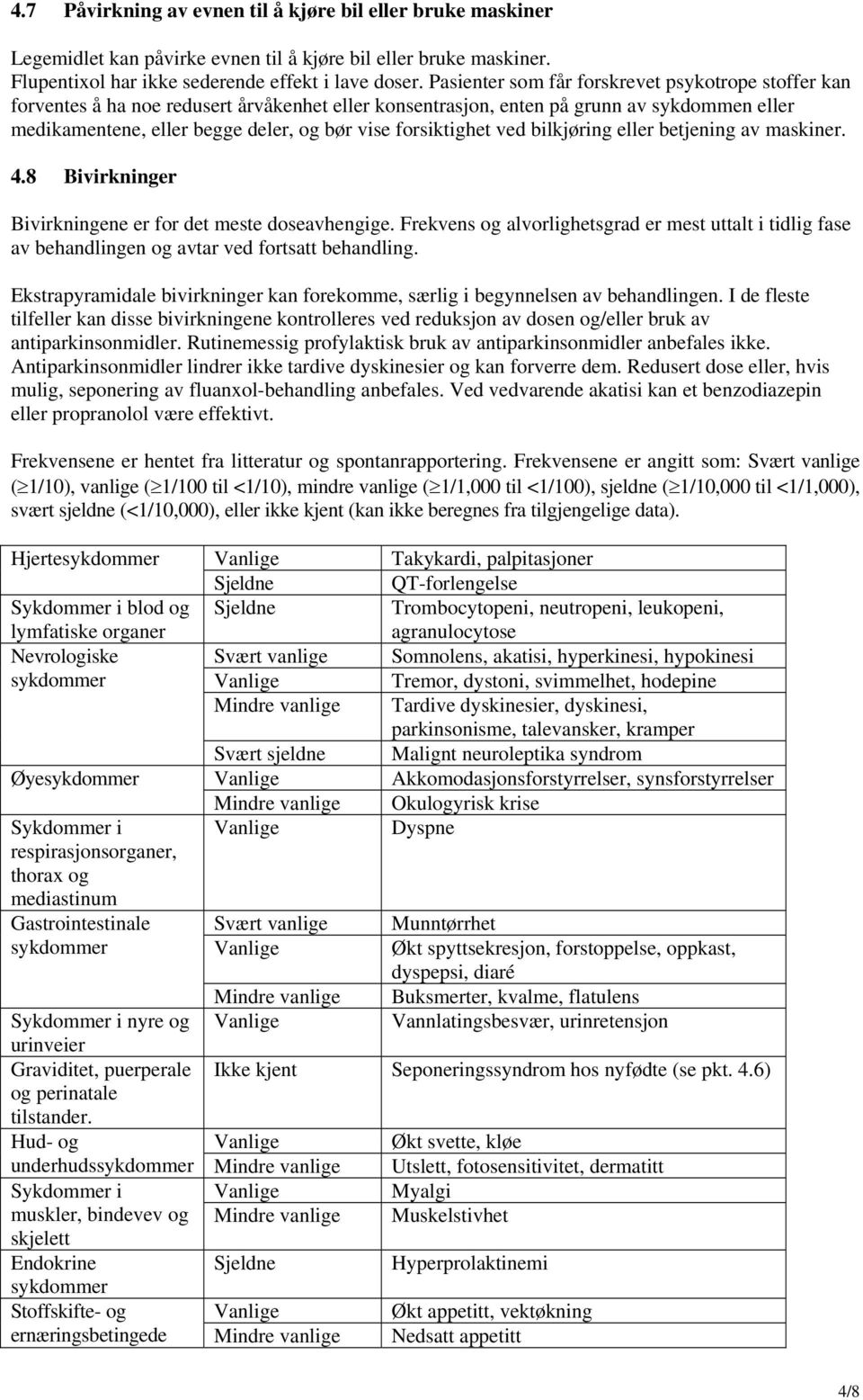 forsiktighet ved bilkjøring eller betjening av maskiner. 4.8 Bivirkninger Bivirkningene er for det meste doseavhengige.