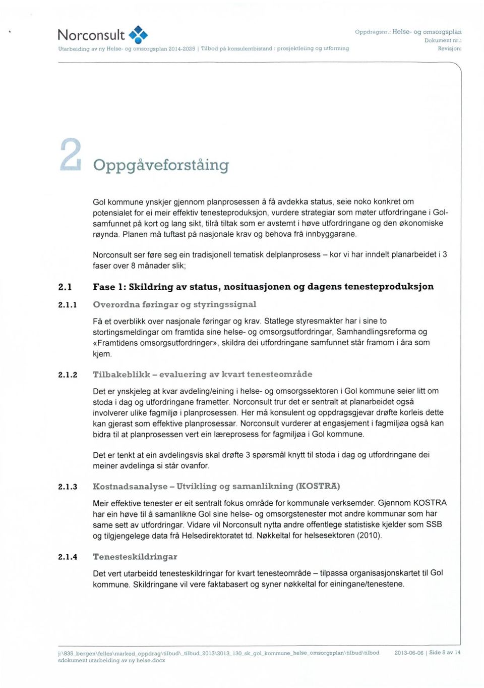 Norconsult ser føre seg ein tradisjonell tematisk delplanprosess kor vi har inndelt planarbeidet i 3 faser over 8 månader slik; 2.