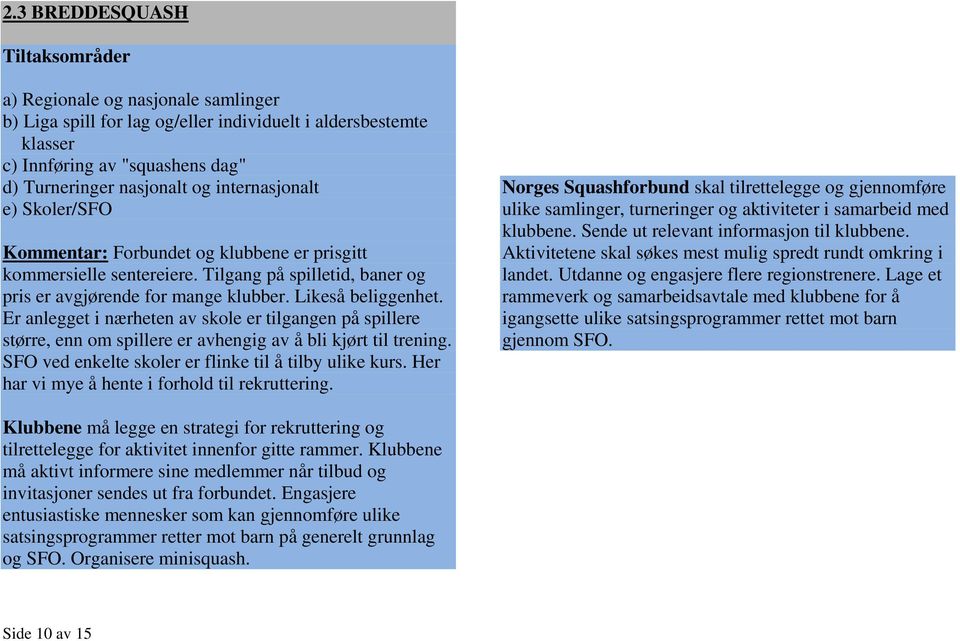 Er anlegget i nærheten av skole er tilgangen på spillere større, enn om spillere er avhengig av å bli kjørt til trening. SFO ved enkelte skoler er flinke til å tilby ulike kurs.