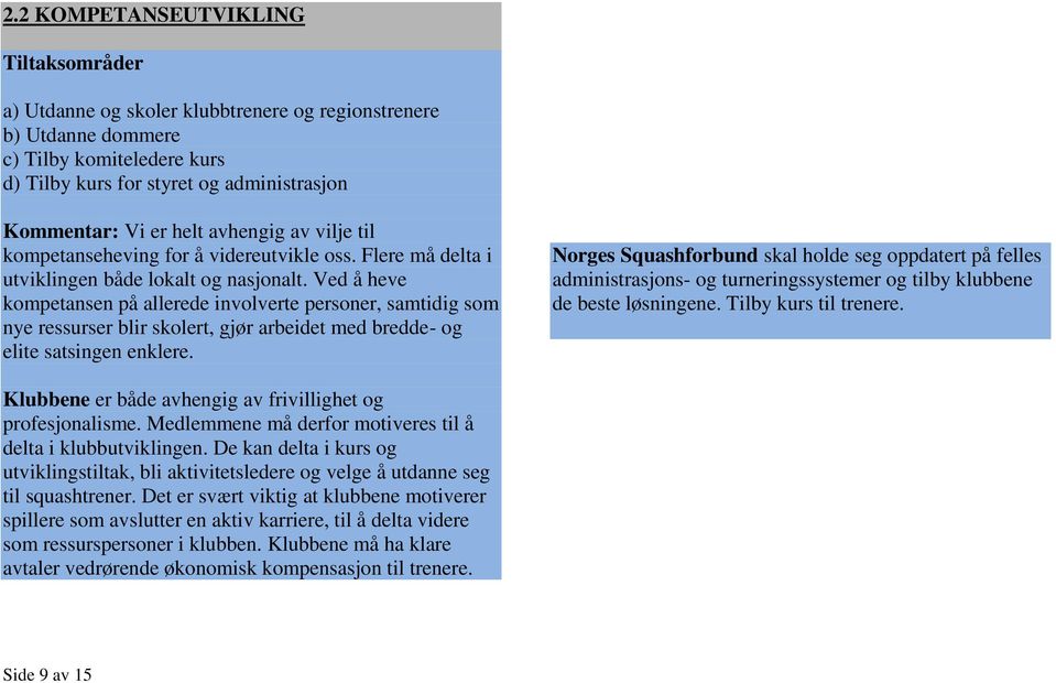 Ved å heve kompetansen på allerede involverte personer, samtidig som nye ressurser blir skolert, gjør arbeidet med bredde- og elite satsingen enklere.