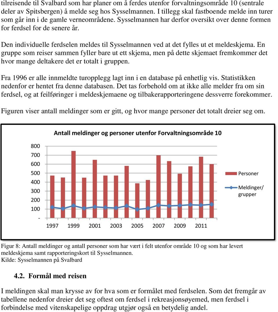 Den individuelle ferdselen meldes til Sysselmannen ved at det fylles ut et meldeskjema.