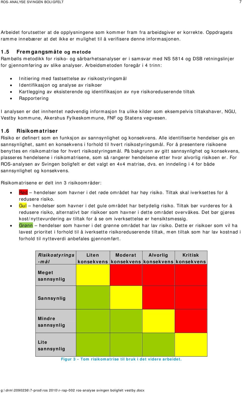 5 Fremgangsmåte og metode Rambølls metodikk for risiko- og sårbarhetsanalyser er i samsvar med NS 5814 og DSB retningslinjer for gjennomføring av slike analyser.