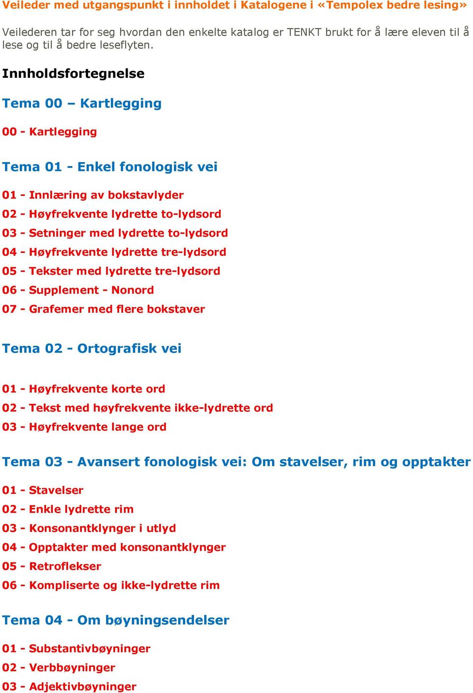 - Høyfrekvente lydrette tre-lydsord 05 - Tekster med lydrette tre-lydsord 06 - Supplement - Nonord 07 - Grafemer med flere bokstaver Tema 02 - Ortografisk vei 01 - Høyfrekvente korte ord 02 - Tekst