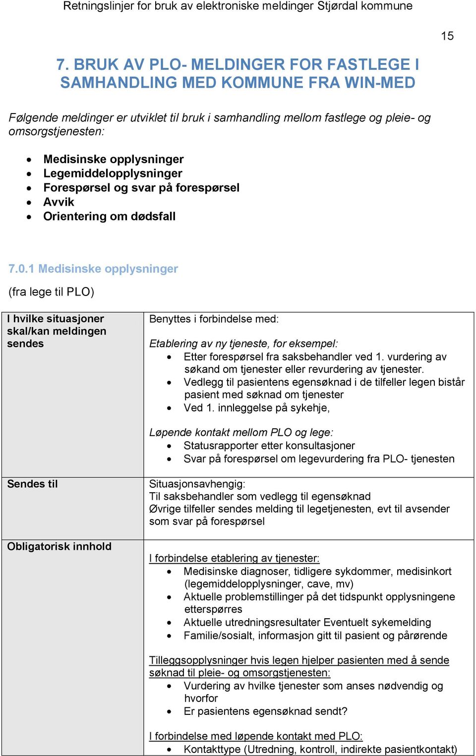 1 Medisinske opplysninger (fra lege til PLO) Benyttes i forbindelse med: Etablering av ny tjeneste, for eksempel: Etter forespørsel fra saksbehandler ved 1.