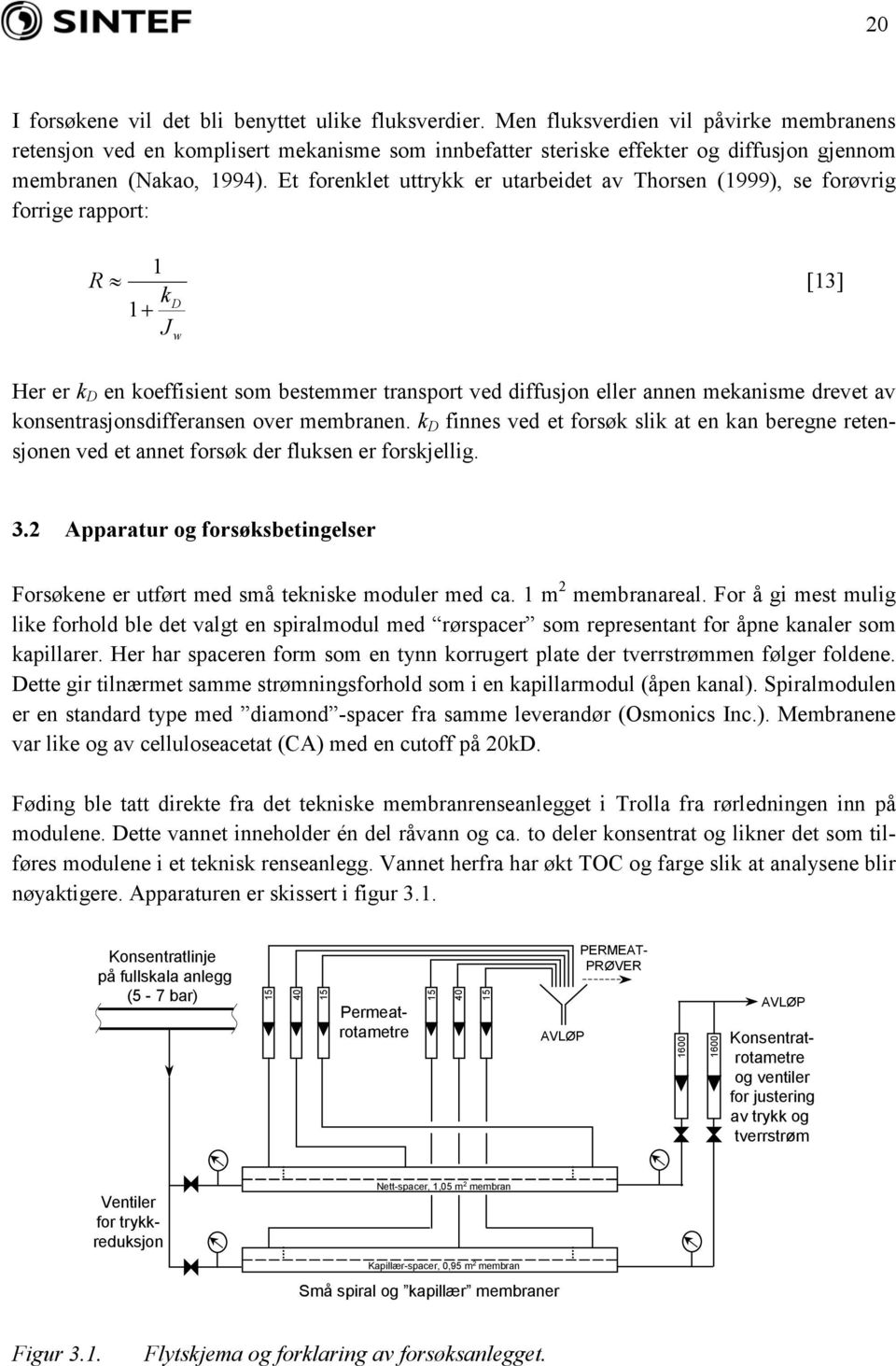 Et forenklet uttrykk er utarbeidet av Thorsen (1999), se forøvrig forrige rapport: 1 R k 1 J D w [13] Her er k D en koeffisient som bestemmer transport ved diffusjon eller annen mekanisme drevet av