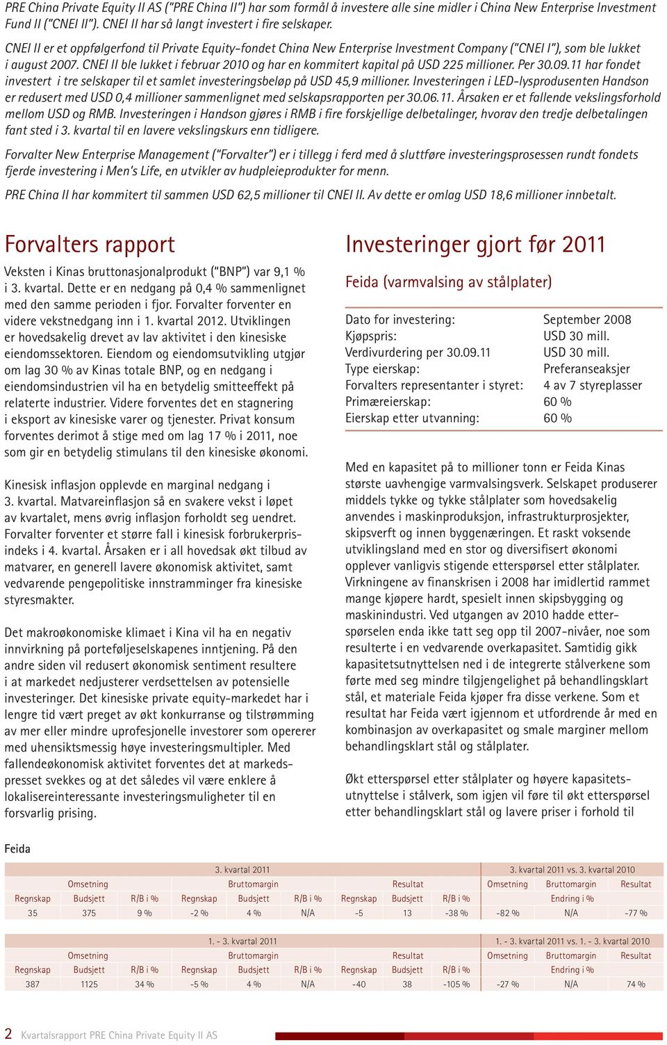 CNEI II ble lukket i februar 2010 og har en kommitert kapital på USD 225 millioner. Per 30.09.11 har fondet investert i tre selskaper til et samlet investeringsbeløp på USD 45,9 millioner.