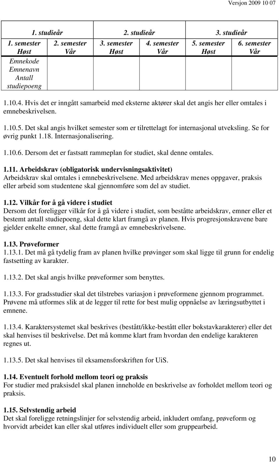 Se for øvrig punkt 1.18. Internasjonalisering. 1.10.6. Dersom det er fastsatt rammeplan for studiet, skal denne omtales. 1.11.