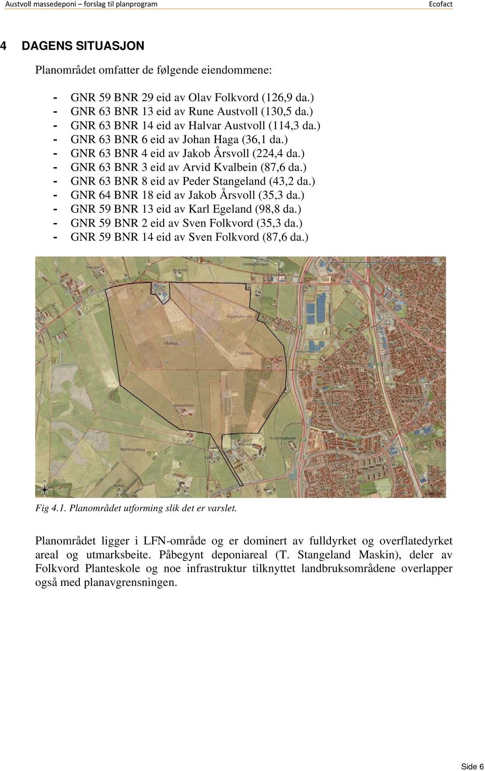 ) - GNR 63 BNR 8 eid av Peder Stangeland (43,2 da.) - GNR 64 BNR 18 eid av Jakob Årsvoll (35,3 da.) - GNR 59 BNR 13 eid av Karl Egeland (98,8 da.) - GNR 59 BNR 2 eid av Sven Folkvord (35,3 da.