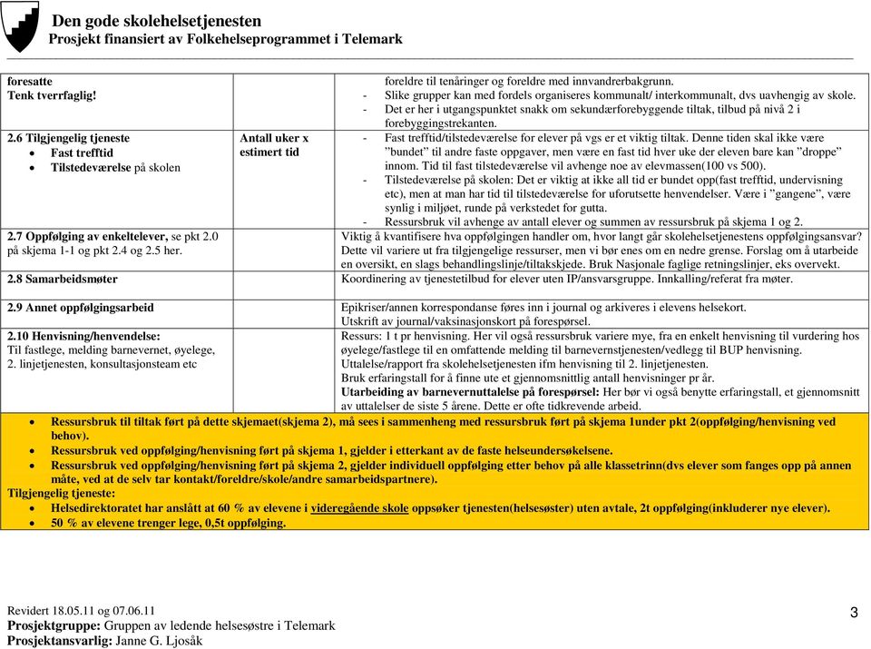 Denne tiden skal ikke være Fast trefftid estimert tid bundet til andre faste oppgaver, men være en fast tid hver uke der eleven bare kan droppe Tilstedeværelse på skolen innom.