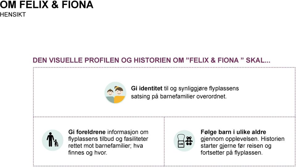 Gi foreldrene informasjon om flyplassens tilbud og fasiliteter rettet mot barnefamilier; hva