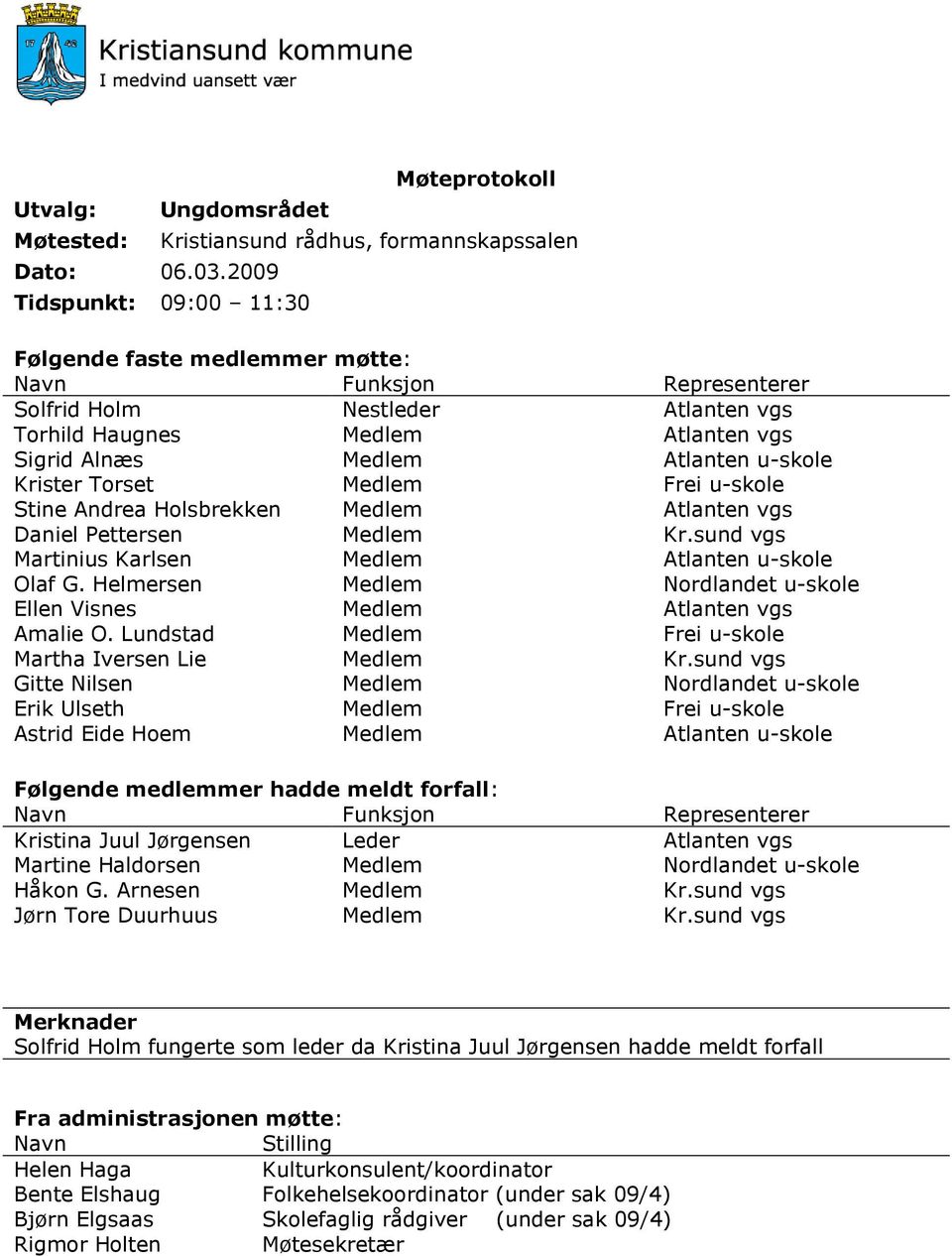 Atlanten vgs Sigrid Alnæs Medlem Atlanten u-skole Krister Torset Medlem Frei u-skole Stine Andrea Holsbrekken Medlem Atlanten vgs Daniel Pettersen Medlem Kr.