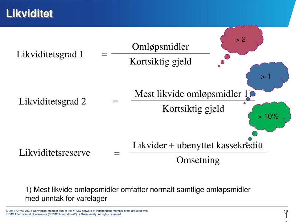 Likviditetsreserve = Likvider + ubenyttet kassekreditt Omsetning 1) Mest