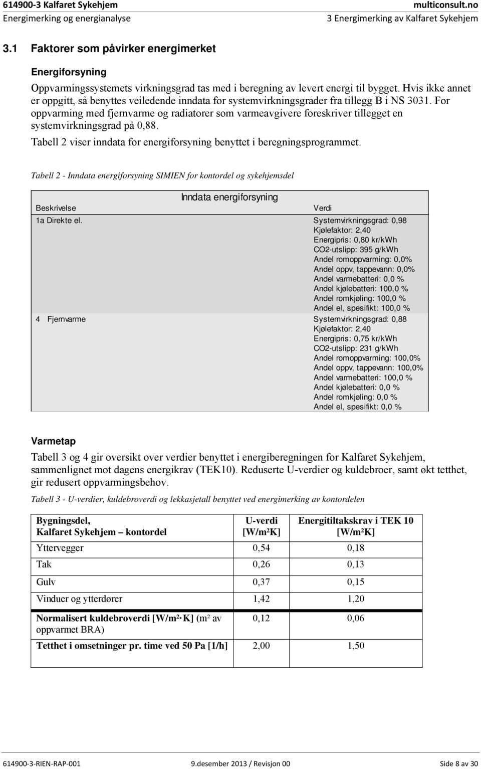 Hvis ikke annet er oppgitt, så benyttes veiledende inndata for systemvirkningsgrader fra tillegg B i NS 3031.