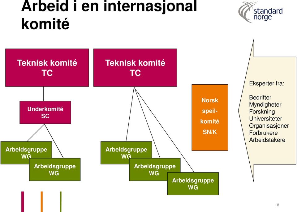 speil- komité SN/K Arbeidsgruppe WG Arbeidsgruppe WG Eksperter fra: